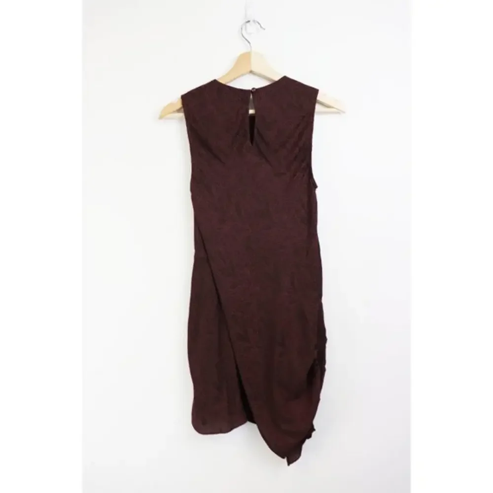 NWT L'Academie The Grazielle Mini Dress Burgundy XL Paisley Print Satin Draped - Picture 7 of 7